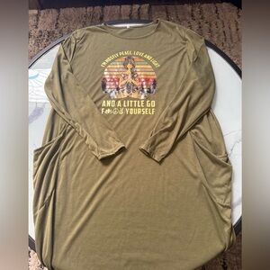 Olive Graphic Long Sleeve Tunic with Pockets